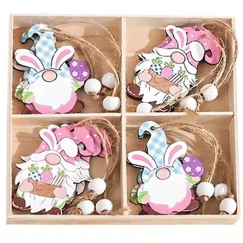 Пасхальный деревянный гном, подвесные украшения, весенние украшения в виде ломтиков, деревянные украшения с веревкой для пасхальных украшений ко Дню святого Валентина (2D) One Size