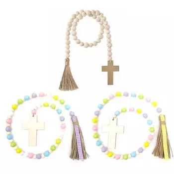 Пасхальный деревянный крест из бусин, украшения из бисера, пасхальные подвесные украшения, многоярусный поднос для фермерского дома, молитвенные четки