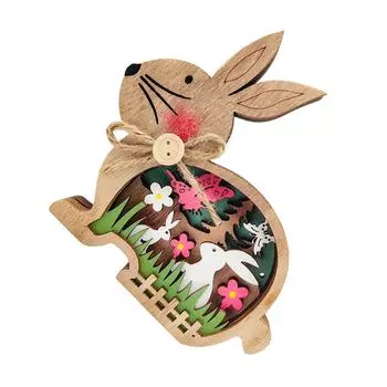 Пасхальный деревянный кролик со светом, украшение для рабочего стола, деревянная пасхальная статуэтка кролика