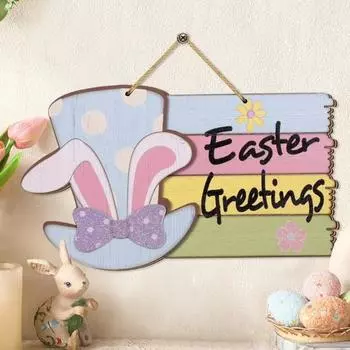 Пасхальный деревянный приветственный дверной знак в виде заячьего ушка, цилиндр с цветком, дверной подвесной знак, украшение на входную дверь, декоративная настенная табличка wood