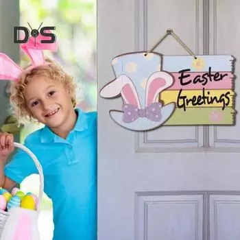 Пасхальный деревянный приветственный дверной знак в виде заячьего ушка, цилиндр с цветком, дверной подвесной знак, украшение на входную дверь, декоративная настенная табличка wood