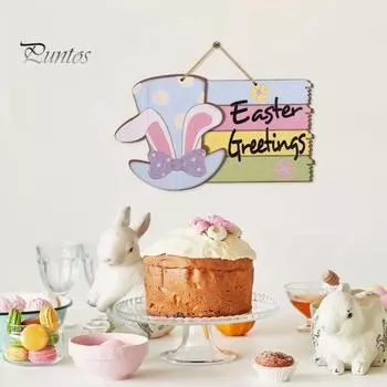 Пасхальный деревянный приветственный дверной знак в виде заячьего ушка, цилиндр с цветком, дверной подвесной знак, украшение на входную дверь, декоративная настенная табличка wood