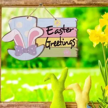 Пасхальный деревянный приветственный дверной знак в виде заячьего ушка, цветочная дверная подвесная табличка