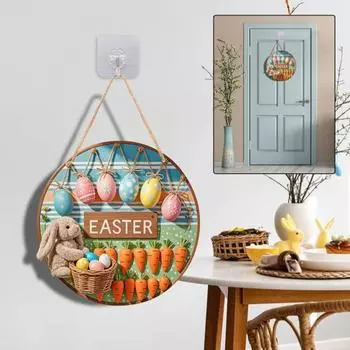 Пасхальный деревянный приветственный дверной знак в виде заячьего ушка, красочное яйцо, дверной подвесной знак, украшение на входную дверь, декоративная настенная табличка 30cm A