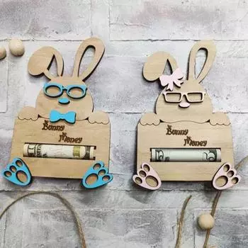 Пасхальный держатель для денег, деревянный держатель для карточек в виде кролика, пасхальный держатель для подарочных карточек в виде кролика, украшение для стола в виде денежного дерева синий