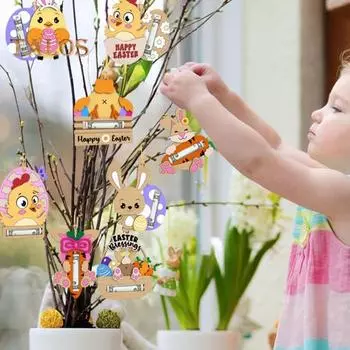 Пасхальный держатель для денег, деревянный держатель для денег в виде кролика, подвесной держатель для денег, подарочная карта для праздничных подарков, украшения стола в виде денежного дерева D