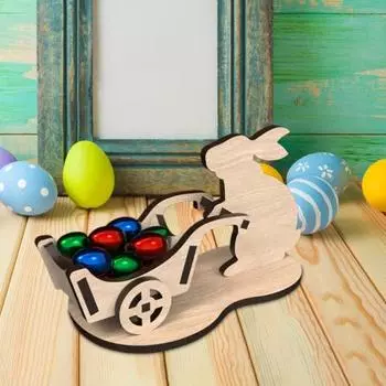 Пасхальный держатель для яиц, деревенская деревянная тележка для кроликов, подставка для хранения яиц, стойка для дисплея, табличка для стола с кроликом, украшение для рабочего стола, праздничный подарок