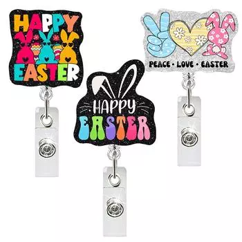 Пасхальный держатель для значка, держатель для удостоверения личности кролика, держатель для значка медсестры, милый кролик, сердце, выдвижные блестящие зажимы для значков, пасхальные подарки