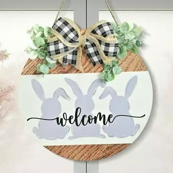 Пасхальный дверной приветственный знак, деревенский деревянный дверной знак в виде кролика, висящий круглый приветственный знак для дома 30*30cm белый
