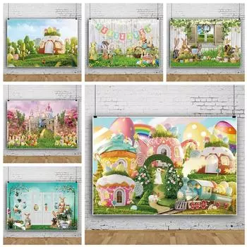 Пасхальный фон для вечеринки, фон для фотосъемки, кролик, цветные яйца, реквизит для детской фотостудии A-120x80cm