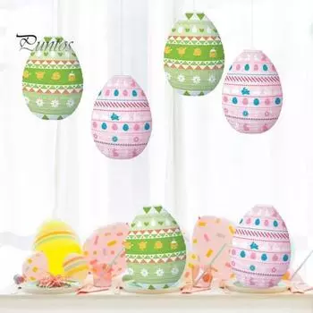 Пасхальный фонарь, красочное пасхальное яйцо, бумажный фонарь, мультяшный кролик, фонарь, подвеска для украшения вечеринки розовый