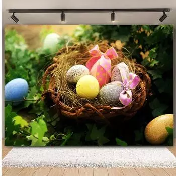 Пасхальный фотофон 7x5 футов, красочный фон с яйцами кролика 225x150 см, декор стены для праздничного плаката, реквизит для фотосъемки, фотобудка 225*150cm / 7*5ft