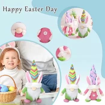 Пасхальный гном для домашнего декора, плюшевый заяц-гном, держащий пасхальное яйцо-морковку, кукла-гном ручной работы, пасхальный подарок-заяц, украшение для подноса на весну в помещении One Size зелёный