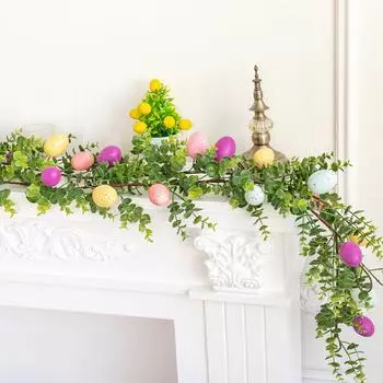 Пасхальный Имитация Листьев Яйца Ротанг Праздничный Набор Зеленые Листья Виноградные Лозы One Size