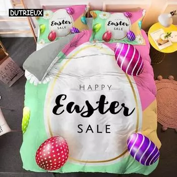 Пасхальный комплект пододеяльников из микрофибры, комплект постельного белья с цветным яйцом для мальчиков и девочек, удобный пасхальный пододеяльник размера Queen King Size EU single(135x200cm)