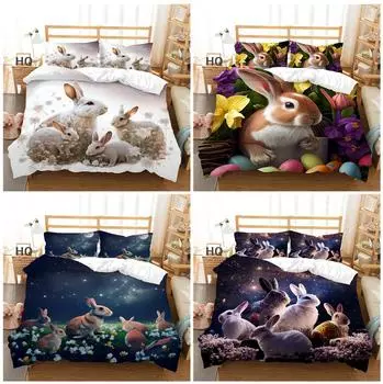 Пасхальный комплект постельного белья с 3D-печатью для дома, милый кролик, пододеяльник, постельное белье, односпальная двуспальная кровать, полный размер, 2/3 шт., микрофибра Baby 100x135cm