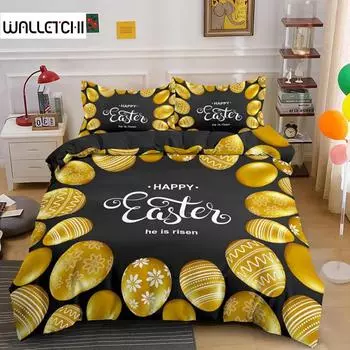 Пасхальный комплект постельного белья Queen Size Golden Egg Twin Комплект постельного белья для детей Мальчики Девочки Пасхальная тема Полиэстер Удобный пододеяльник EU single(135x200cm)