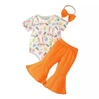 Пасхальный костюм для маленьких девочек, комбинезон с короткими рукавами и расклешенные брюки, комплект одежды 0-3M