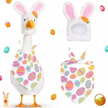 Пасхальный костюм гуся, плюшевая шапка с заячьими ушками и бандана, костюм гуся для крыльца высотой 23 дюйма, украшение газона на переднем крыльце из цемента Sets