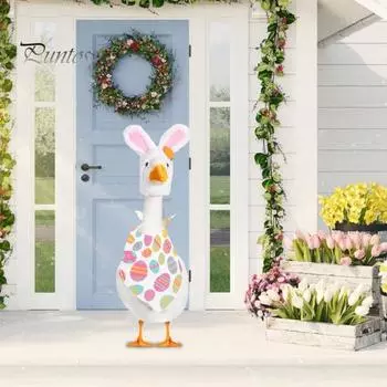 Пасхальный костюм гуся, плюшевая шапка с заячьими ушками и бандана, костюм гуся для крыльца высотой 23 дюйма, украшение газона на переднем крыльце из цемента Sets