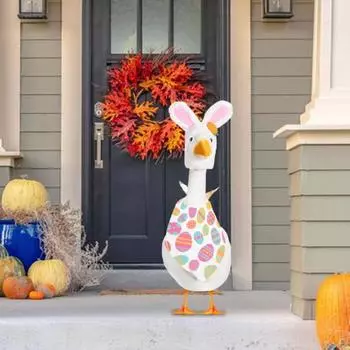 Пасхальный костюм гуся, плюшевая шапка с заячьими ушками и бандана, костюм гуся для крыльца высотой 23 дюйма, украшение газона на переднем крыльце из цемента Sets