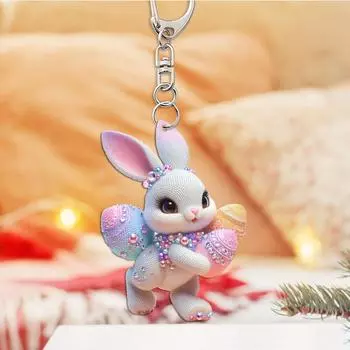 Пасхальный кролик 2D плоский акриловый брелок зеркало заднего вида автомобиля аксессуары рюкзак кулон One Size