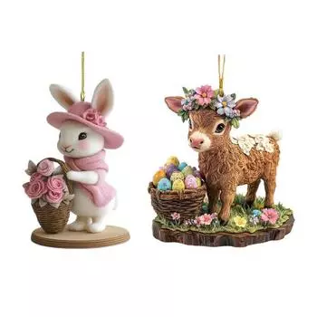 Пасхальный кролик брелок мультфильм теленок кролик кулон сумка подвеска акриловое зеркало заднего вида автомобиля украшение подарок на День святого Валентина Пасха розовый