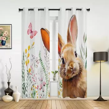 Пасхальный кролик цветы бабочка оконные шторы для гостиной спальни занавеска современные кухонные жалюзи шторы 135W x 60H(cm) x1