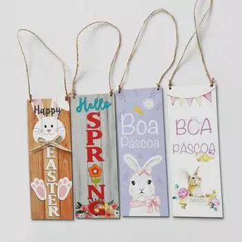 Пасхальный кролик деревянная подвеска на дверь подвесной знак весеннее настенное искусство украшение входной двери для дома спальня гостиная офис A