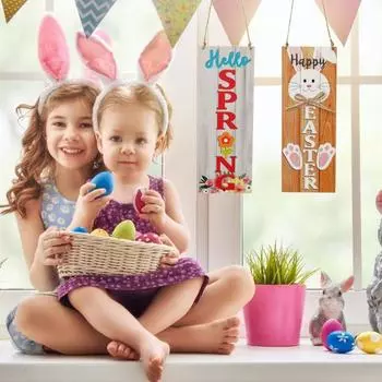 Пасхальный кролик деревянная подвеска на дверь подвесной знак весеннее настенное искусство украшение входной двери для дома спальня гостиная офис A