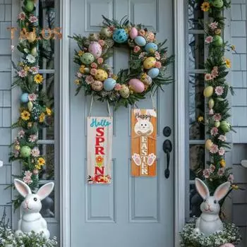 Пасхальный кролик деревянная подвеска на дверь подвесной знак весеннее настенное искусство украшение входной двери для дома спальня гостиная офис A