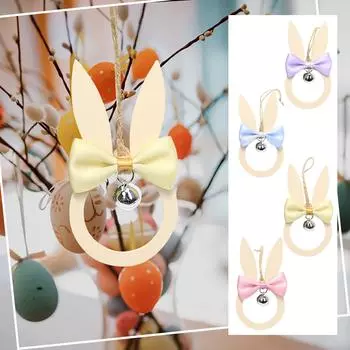 Пасхальный кролик, деревянные украшения, пасхальный кролик, подвесные подвески с колокольчиками 9.5*5cm синий