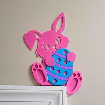 Пасхальный кролик, дверной топпер, деревянный кролик и яйцо, дверной уголок, украшение, мультяшный кролик, декоративный знак для подоконника, шкафа белый