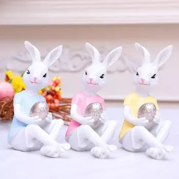 Пасхальный кролик, фигурки кроликов из смолы с яйцами воскрешения - расписанные вручную весенние украшения для домашнего декора офиса жёлтый