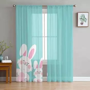Пасхальный кролик геометрический градиент шифоновые прозрачные шторы для гостиной украшения дома оконная вуаль тюлевые шторы 135W x 114H(cm)