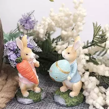 Пасхальный кролик из смолы, кукла-кролик, украшение для рабочего стола, фигурка кролика-морковки, украшения для сада, пасхальная статуэтка A2