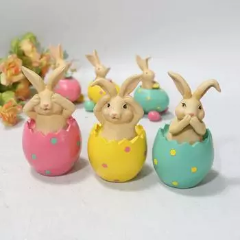 Пасхальный кролик из смолы, сидящий на яичной скорлупе, украшения для стола, не слышащий, не видящий, не говорящий, красочный кролик, счастливого пасхального дня, домашний декор розовый