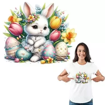 Пасхальный кролик, нашивка с утюгом на одежде, переводные цветы для одежды, моющаяся теплопередача, аксессуары для одежды «сделай сам», новинка