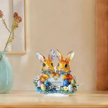 Пасхальный кролик настольная статуэтка 2D плоский акриловый орнамент милые аксессуары легкая настольная фигурка Style A