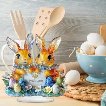 Пасхальный кролик орнамент 2D Плоский акриловый декор мультяшный красочный пасхальный кролик яйцо настольный орнамент A