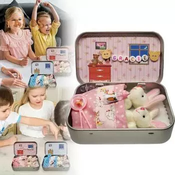 Пасхальный кролик плюшевые игрушки в кроличьем кармане железная коробка мягкие игрушки праздничные атрибуты пасхальный подарок для детей синий