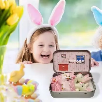 Пасхальный кролик плюшевые карманные кролики в жестяной коробке мягкие куклы кролики-анимады игровой набор удачи для детей вдохновляющие пасхальные подарки розовый