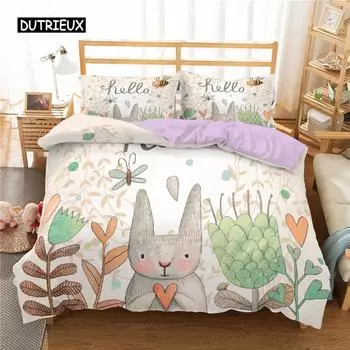 Пасхальный кролик пододеяльник комплект постельного белья King абстрактные растения цветы комплект постельного белья из микрофибры животное пчела кролик пододеяльник для девочек подростков US Queen(228x228cm)