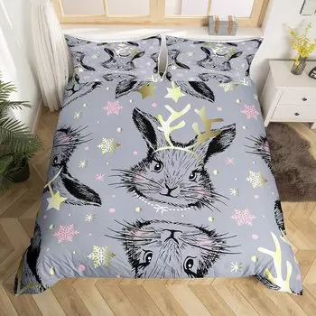 Пасхальный кролик пододеяльник комплект золотистый олень рога звезды пододеяльник мультфильм животное комплект постельного белья для девочек мальчиков кавайный декор комнаты EU single(135x200cm)