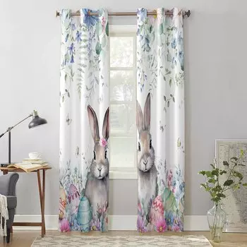 Пасхальный кролик яйца весенние цветы оконные шторы для гостиной, спальни, современные кухонные жалюзи, шторы, шторы 135W x 60H(cm) x1