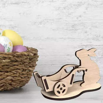 Пасхальный кролик ручная тележка фигурка деревянная вывеска настольное украшение ручной работы декоративное 12x7x7.5см для