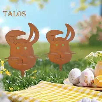 Пасхальный кролик садовый колышек ржавый цвет металлический декоративный колышек ретро голова кролика открытый двор художественный декор вставка для садовой лужайки террасы S темно-коричневого