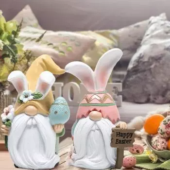 Пасхальный кролик, статуэтка гнома с ушками, красочное яйцо, безликий эльф, гном, статуэтка из смолы, скульптура, украшение для домашнего офиса, рабочего стола, орнамент розовый