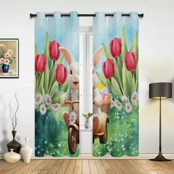 Пасхальный кролик тюльпаны маргаритки оконные шторы для гостиной спальни шторы современные кухонные жалюзи шторы 135W x 60H(cm) x1