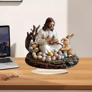 Пасхальный кролик, украшение 2D, плоское акриловое украшение для стола, Иисус и кролик, крашеные яйца, украшение с основой для домашнего декора пасхальной вечеринки
